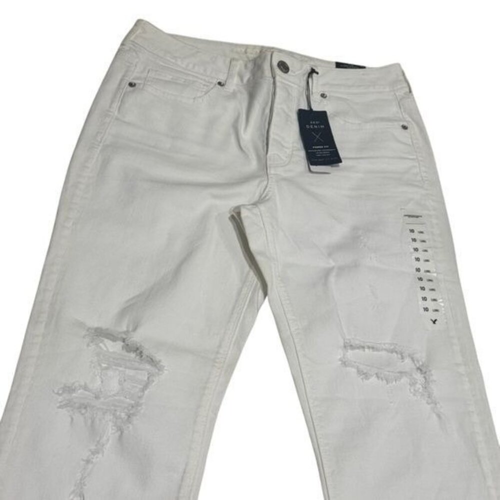 NEW American Eagle Tomgirl Super Stretch White Distressed Jeans Capsule 10 Long - Picture 3 of 10
